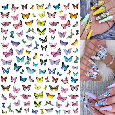 Nail Art Matricák Színes Pillangók Akvarell Virágok Virágok Hátra Ragasztó Körömmatricák Dekoráció Köröm Tippek Szépség