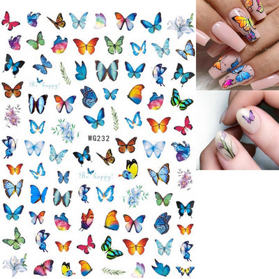 Nail Art Matricák Színes Pillangók Akvarell Virágok Virágok Hátra Ragasztó Körömmatricák Dekoráció Köröm Tippek Szépség