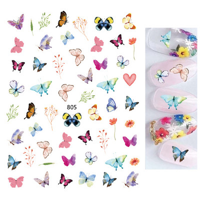 Nail Art Matricák Színes Pillangók Akvarell Virágok Virágok Hátra Ragasztó Körömmatricák Dekoráció Köröm Tippek Szépség