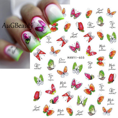 Nail Art Matricák Színes Pillangók Akvarell Virágok Virágok Hátra Ragasztó Körömmatricák Dekoráció Köröm Tippek Szépség