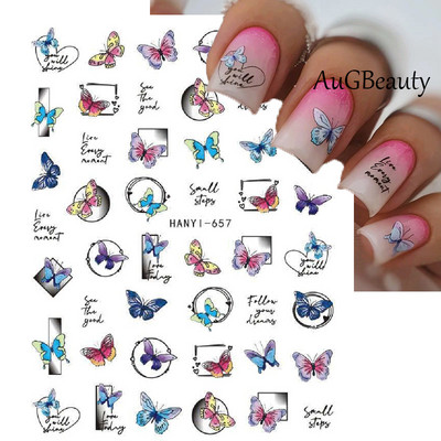 Nail Art Matricák Színes Pillangók Akvarell Virágok Virágok Hátra Ragasztó Körömmatricák Dekoráció Köröm Tippek Szépség