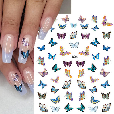 Nail Art Matricák Színes Pillangók Akvarell Virágok Virágok Hátra Ragasztó Körömmatricák Dekoráció Köröm Tippek Szépség