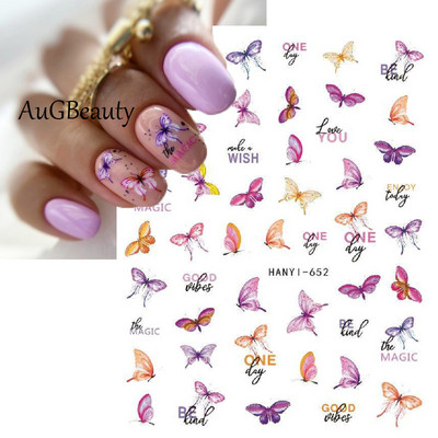 Nail Art Matricák Színes Pillangók Akvarell Virágok Virágok Hátra Ragasztó Körömmatricák Dekoráció Köröm Tippek Szépség