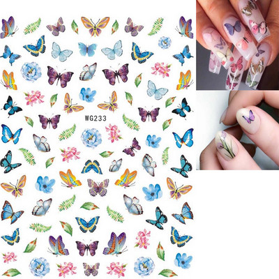 Nail Art Matricák Színes Pillangók Akvarell Virágok Virágok Hátra Ragasztó Körömmatricák Dekoráció Köröm Tippek Szépség