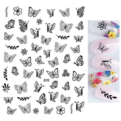 Nail Art Matricák Színes Pillangók Akvarell Virágok Virágok Hátra Ragasztó Körömmatricák Dekoráció Köröm Tippek Szépség