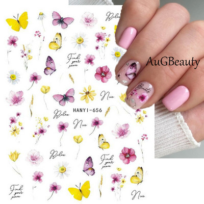 Nail Art Matricák Színes Pillangók Akvarell Virágok Virágok Hátra Ragasztó Körömmatricák Dekoráció Köröm Tippek Szépség