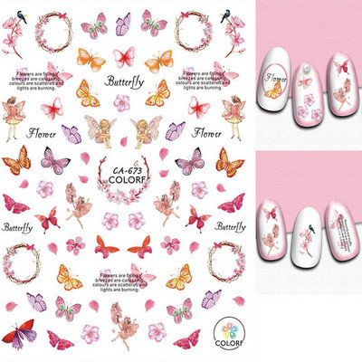 Nail Art Matricák Színes Pillangók Akvarell Virágok Virágok Hátra Ragasztó Körömmatricák Dekoráció Köröm Tippek Szépség