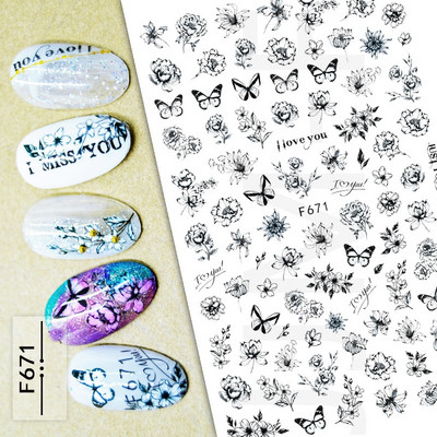 Nail Art Matricák Színes Pillangók Akvarell Virágok Virágok Hátra Ragasztó Körömmatricák Dekoráció Köröm Tippek Szépség