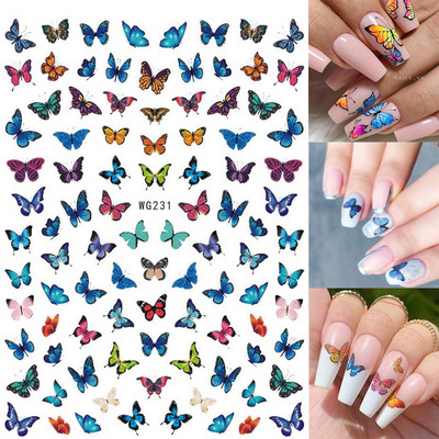 Nail Art Matricák Színes Pillangók Akvarell Virágok Virágok Hátra Ragasztó Körömmatricák Dekoráció Köröm Tippek Szépség