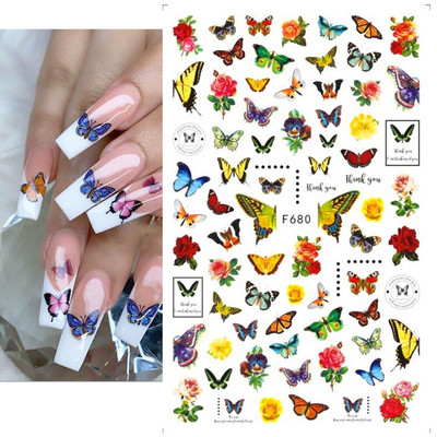 Nail Art Matricák Színes Pillangók Akvarell Virágok Virágok Hátra Ragasztó Körömmatricák Dekoráció Köröm Tippek Szépség