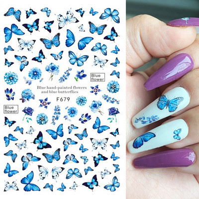 Nail Art Matricák Színes Pillangók Akvarell Virágok Virágok Hátra Ragasztó Körömmatricák Dekoráció Köröm Tippek Szépség