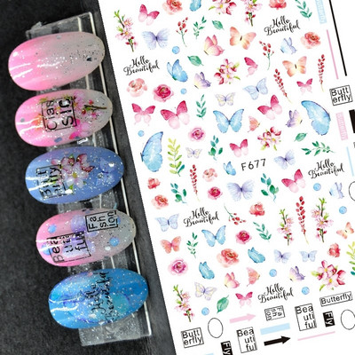 Nail Art Matricák Színes Pillangók Akvarell Virágok Virágok Hátra Ragasztó Körömmatricák Dekoráció Köröm Tippek Szépség