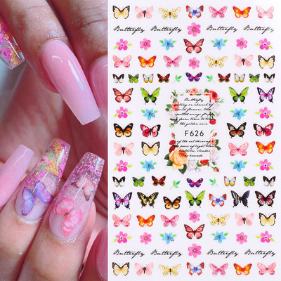 Nail Art Matricák Színes Pillangók Akvarell Virágok Virágok Hátra Ragasztó Körömmatricák Dekoráció Köröm Tippek Szépség