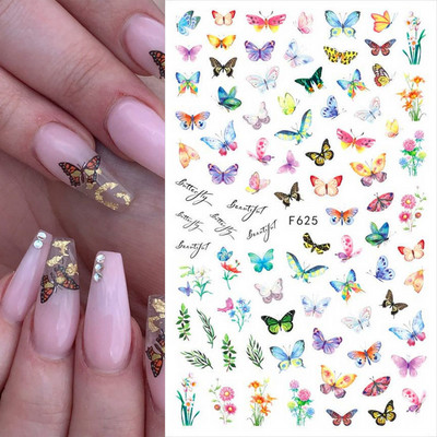 Nail Art Matricák Színes Pillangók Akvarell Virágok Virágok Hátra Ragasztó Körömmatricák Dekoráció Köröm Tippek Szépség