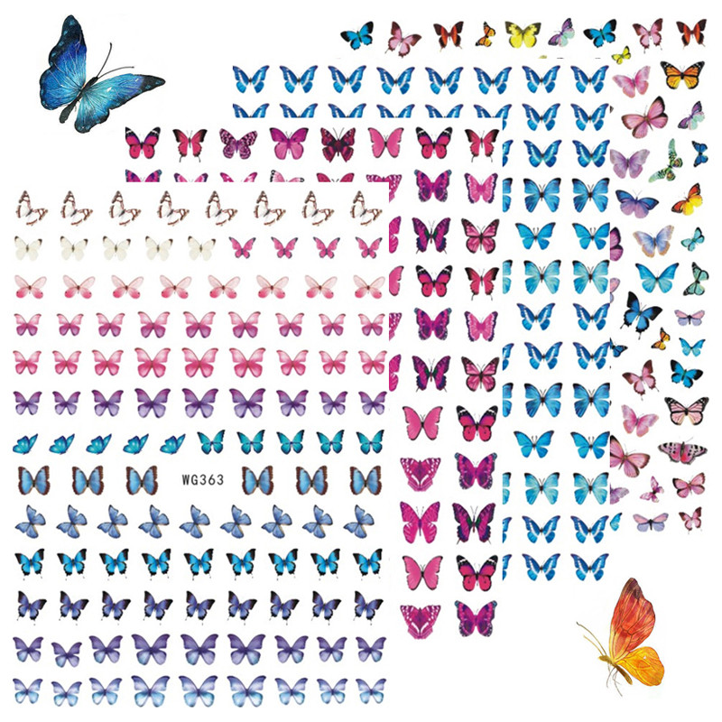 Nail Art Matricák Színes Pillangók Akvarell Virágok Virágok Hátra Ragasztó Körömmatricák Dekoráció Köröm Tippek Szépség
