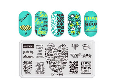 12*6 cm-es körömbélyegző lemezek szív macskaszám betűk fesztiválmintás körömdíszítő lemezek körömnyomó stencilsablonok