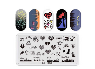 12*6 cm-es körömbélyegző lemezek szív macskaszám betűk fesztiválmintás körömdíszítő lemezek körömnyomó stencilsablonok