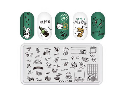 12*6 cm-es körömbélyegző lemezek szív macskaszám betűk fesztiválmintás körömdíszítő lemezek körömnyomó stencilsablonok