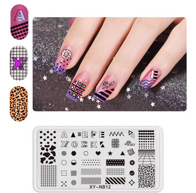 12*6 cm-es körömbélyegző lemezek szív macskaszám betűk fesztiválmintás körömdíszítő lemezek körömnyomó stencilsablonok