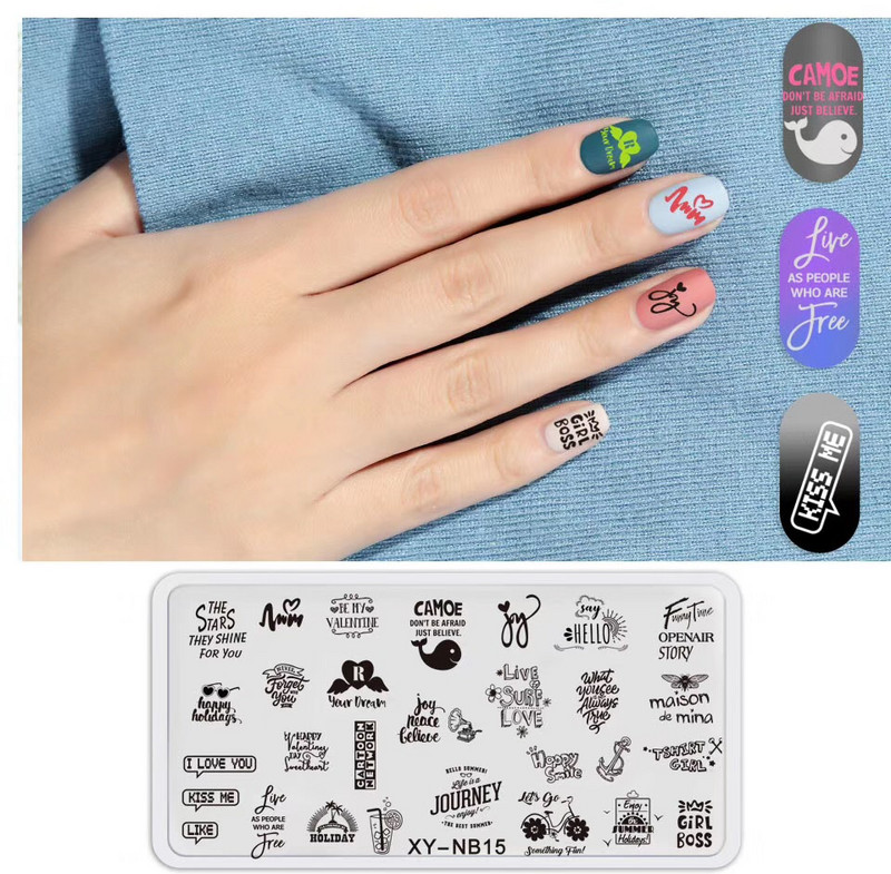 12*6 cm-es körömbélyegző lemezek szív macskaszám betűk fesztiválmintás körömdíszítő lemezek körömnyomó stencilsablonok