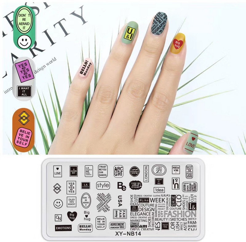 12*6 cm-es körömbélyegző lemezek szív macskaszám betűk fesztiválmintás körömdíszítő lemezek körömnyomó stencilsablonok