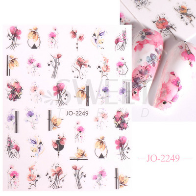 3D Akvarell Virág Körömmatricák Virágos geometriai vonalak Csillogó Levél Pillangó Tavaszi köröm dekor Gél Lakk Manikűr tippek BEJO