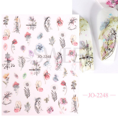 3D Akvarell Virág Körömmatricák Virágos geometriai vonalak Csillogó Levél Pillangó Tavaszi köröm dekor Gél Lakk Manikűr tippek BEJO