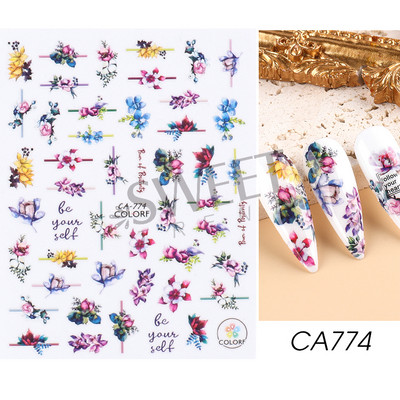 3D Akvarell Virág Körömmatricák Virágos geometriai vonalak Csillogó Levél Pillangó Tavaszi köröm dekor Gél Lakk Manikűr tippek BEJO
