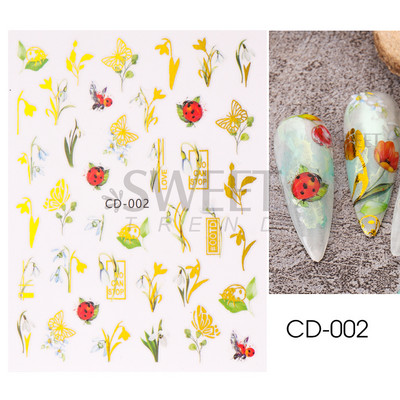 3D Akvarell Virág Körömmatricák Virágos geometriai vonalak Csillogó Levél Pillangó Tavaszi köröm dekor Gél Lakk Manikűr tippek BEJO