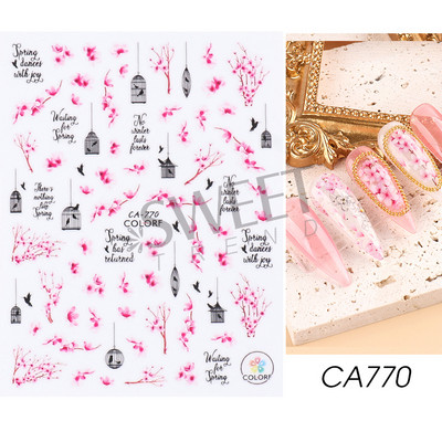 3D Akvarell Virág Körömmatricák Virágos geometriai vonalak Csillogó Levél Pillangó Tavaszi köröm dekor Gél Lakk Manikűr tippek BEJO