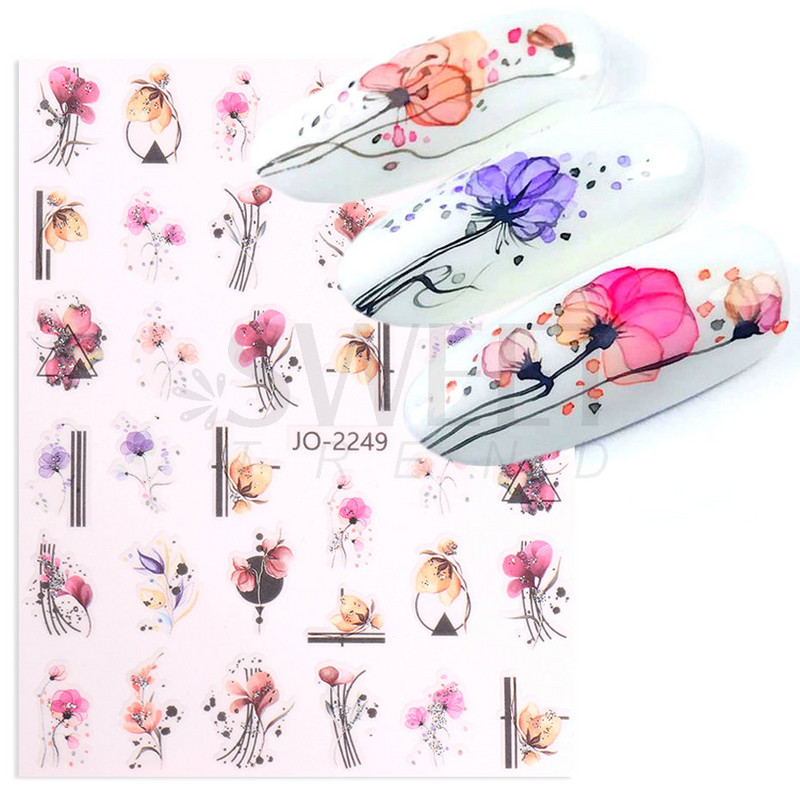3D Akvarell Virág Körömmatricák Virágos geometriai vonalak Csillogó Levél Pillangó Tavaszi köröm dekor Gél Lakk Manikűr tippek BEJO