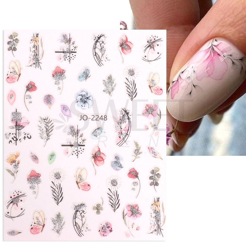 3D Akvarell Virág Körömmatricák Virágos geometriai vonalak Csillogó Levél Pillangó Tavaszi köröm dekor Gél Lakk Manikűr tippek BEJO
