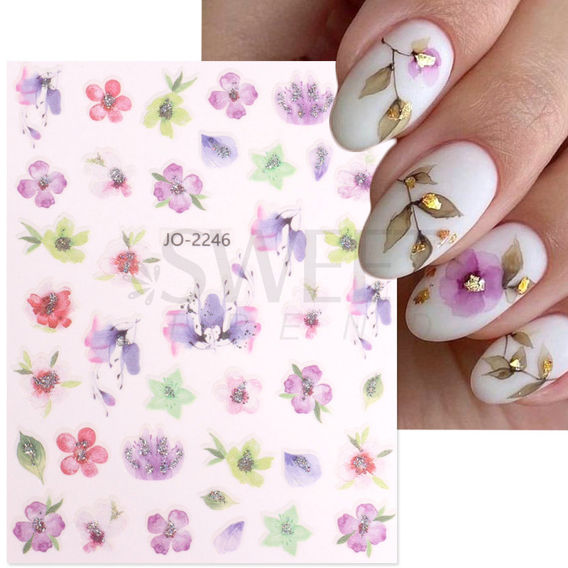 3D Akvarell Virág Körömmatricák Virágos geometriai vonalak Csillogó Levél Pillangó Tavaszi köröm dekor Gél Lakk Manikűr tippek BEJO
