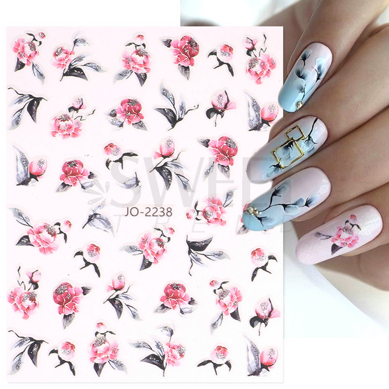 3D Akvarell Virág Körömmatricák Virágos geometriai vonalak Csillogó Levél Pillangó Tavaszi köröm dekor Gél Lakk Manikűr tippek BEJO
