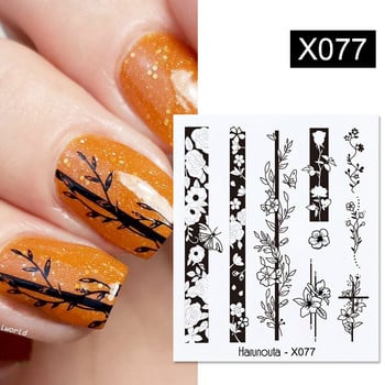 Harunouta Autumn Flowers Leaves Line Patter Nails Sticker Nail Art Decorations Decals Water Transfer Slider Foil Manicures Wraps