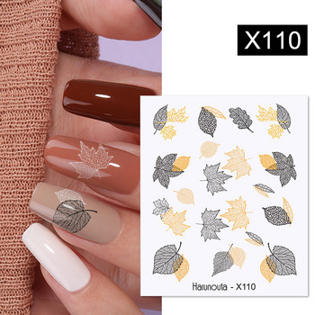 Harunouta Autumn Flowers Leaves Line Patter Nails Sticker Nail Art Decorations Decals Water Transfer Slider Foil Manicures Wraps