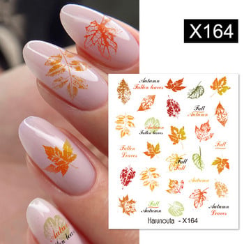 Harunouta Autumn Flowers Leaves Line Patter Nails Sticker Nail Art Decorations Decals Water Transfer Slider Foil Manicures Wraps