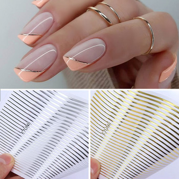 1 бр. Черно-бели 3D стикери за нокти Метални златисто-сребърни Геометрични ленти с пискюли Лепило за трансферни стикери Nail Art DIY Design