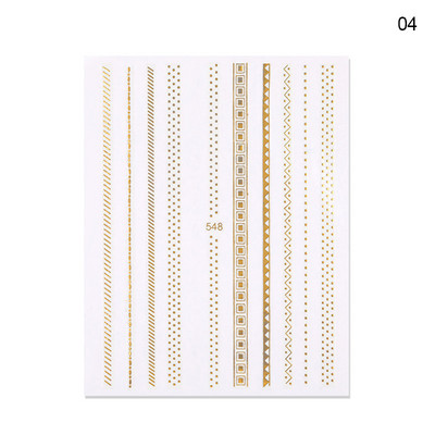 1db fekete fehér 3D körömmatricák fém arany ezüst geometrikus bojtcsík vonal ragasztó transzfer matricák körömdíszítés barkácsolás