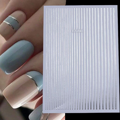 1db fekete fehér 3D körömmatricák fém arany ezüst geometrikus bojtcsík vonal ragasztó transzfer matricák körömdíszítés barkácsolás