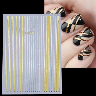 1db fekete fehér 3D körömmatricák fém arany ezüst geometrikus bojtcsík vonal ragasztó transzfer matricák körömdíszítés barkácsolás