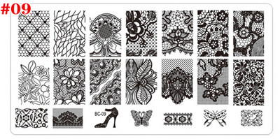 1db fekete virág csipke körömbélyegző lemezek rozsdamentes acél körömdíszítés bélyegsablon manikűr eszközök UV gél körömdíszítések