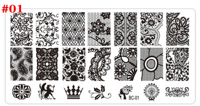 1db fekete virág csipke körömbélyegző lemezek rozsdamentes acél körömdíszítés bélyegsablon manikűr eszközök UV gél körömdíszítések