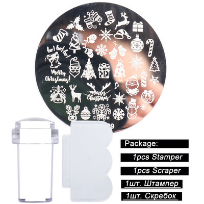Karácsonyi körömdíszítő bélyegzőlap szett hópelyhek jávorszarvas Mikulás ajándék körömformák sablon lengyel nyomat bélyegző kaparó SASTZM01-10
