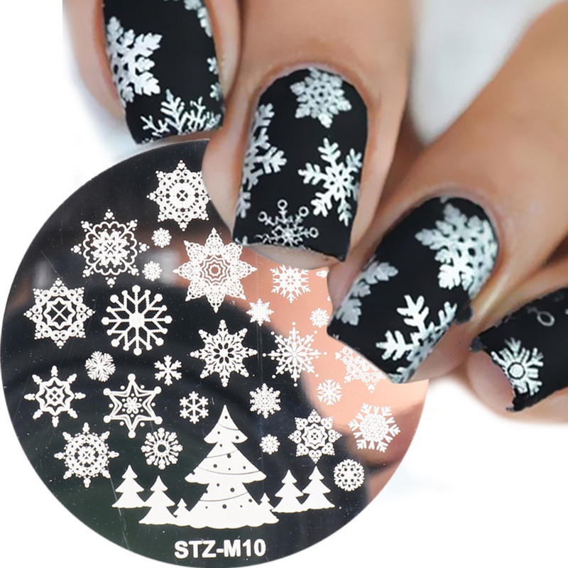 Karácsonyi körömdíszítő bélyegzőlap szett hópelyhek jávorszarvas Mikulás ajándék körömformák sablon lengyel nyomat bélyegző kaparó SASTZM01-10