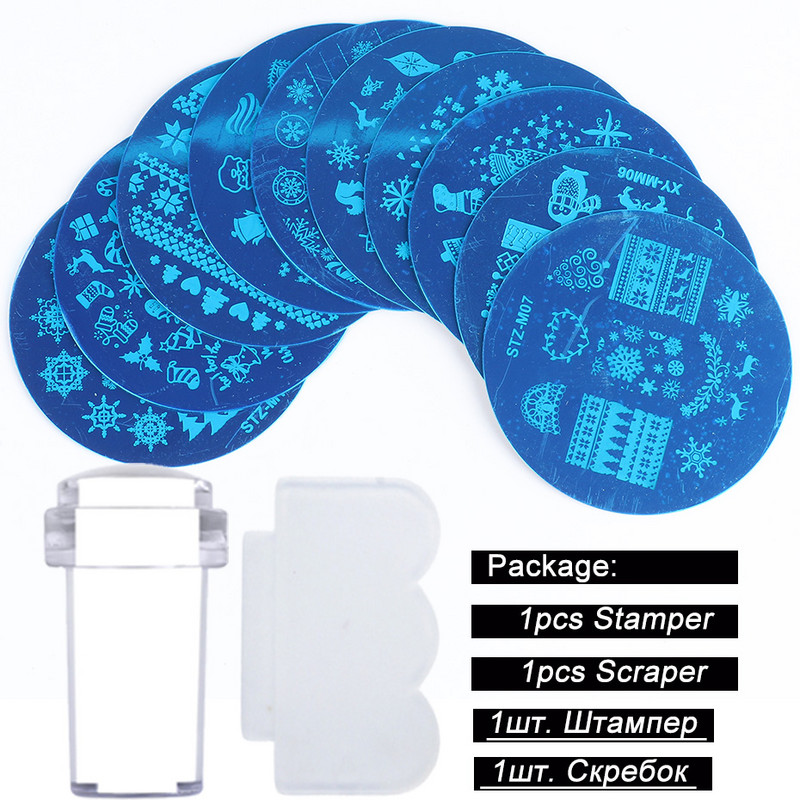 Karácsonyi körömdíszítő bélyegzőlap szett hópelyhek jávorszarvas Mikulás ajándék körömformák sablon lengyel nyomat bélyegző kaparó SASTZM01-10