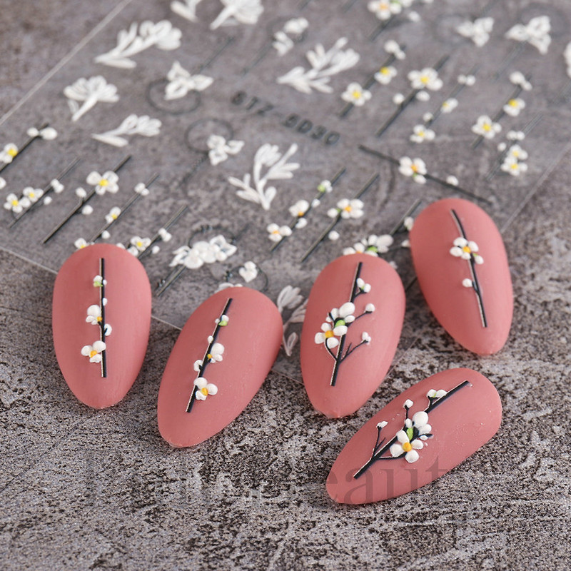 5D matricák körömvirágok dombornyomott körömdíszítő matricák nyári varázslatok fehér virágok öntapadó csúszkák Manikűr dekorációk TRSTZ-5D30