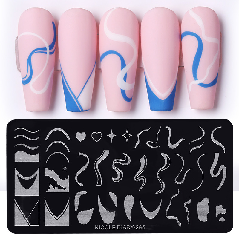 NICOLE NAPLÓ French Line Geometry körömbélyegző lemezek rozsdamentes acél csillag szív virág köröm sablon sablonok körömbélyegzőhöz