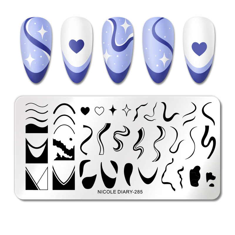 NICOLE NAPLÓ French Line Geometry körömbélyegző lemezek rozsdamentes acél csillag szív virág köröm sablon sablonok körömbélyegzőhöz