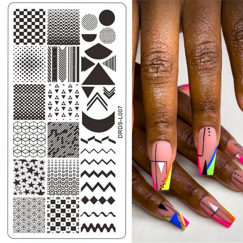 Geometrikus mintás körömbélyegző lemez 1db körömkép rajzlapok bélyegző festőeszköz 6x12cm rozsdamentes acél Állatok fotók*